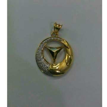 22K Gold CZ Round Pendant by 