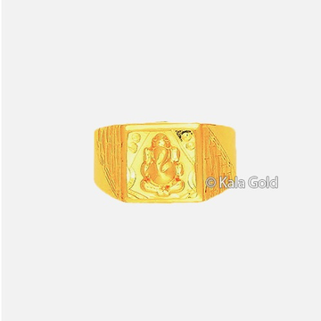 22KT Gold Ganesh Design CZ Gents Ring by 